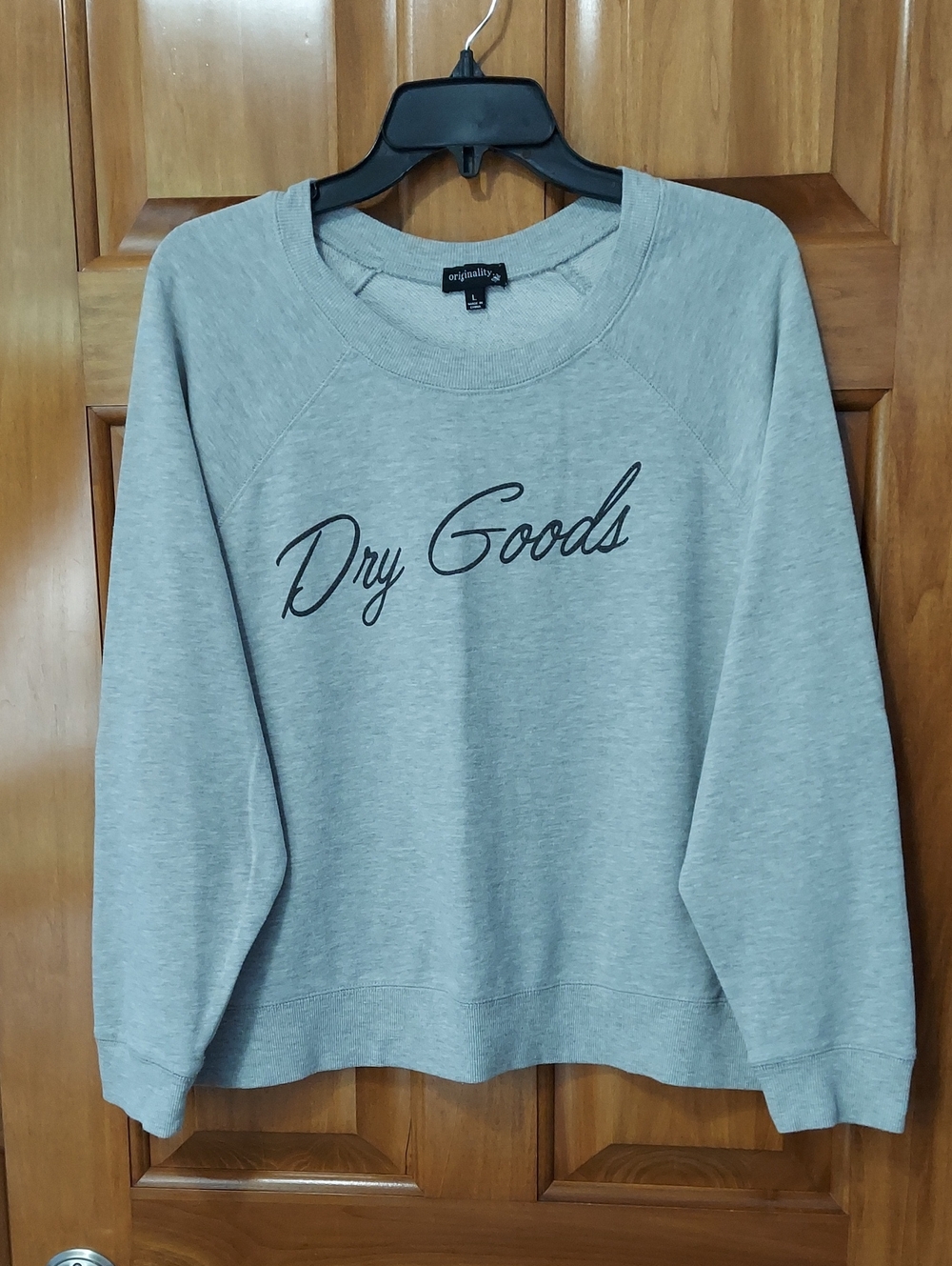 Originality Women's "Dry Goods" Gray Crewneck Oversized Sweatshirt, Size Large ▪